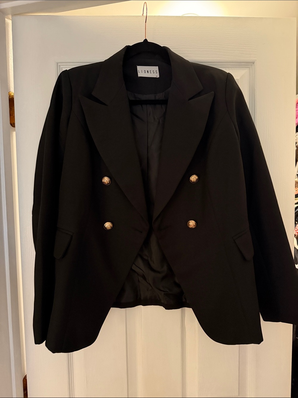 Lioness Black Double-Breasted Blazer with gold button